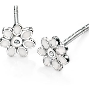 D For Diamond Silver And White Tooth Flower Stud Earrings