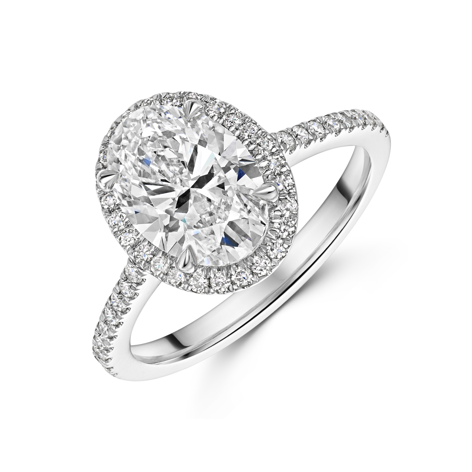 Platinum Lab Grown 2.00ct Oval Diamond Halo Shoulders 2.25tw