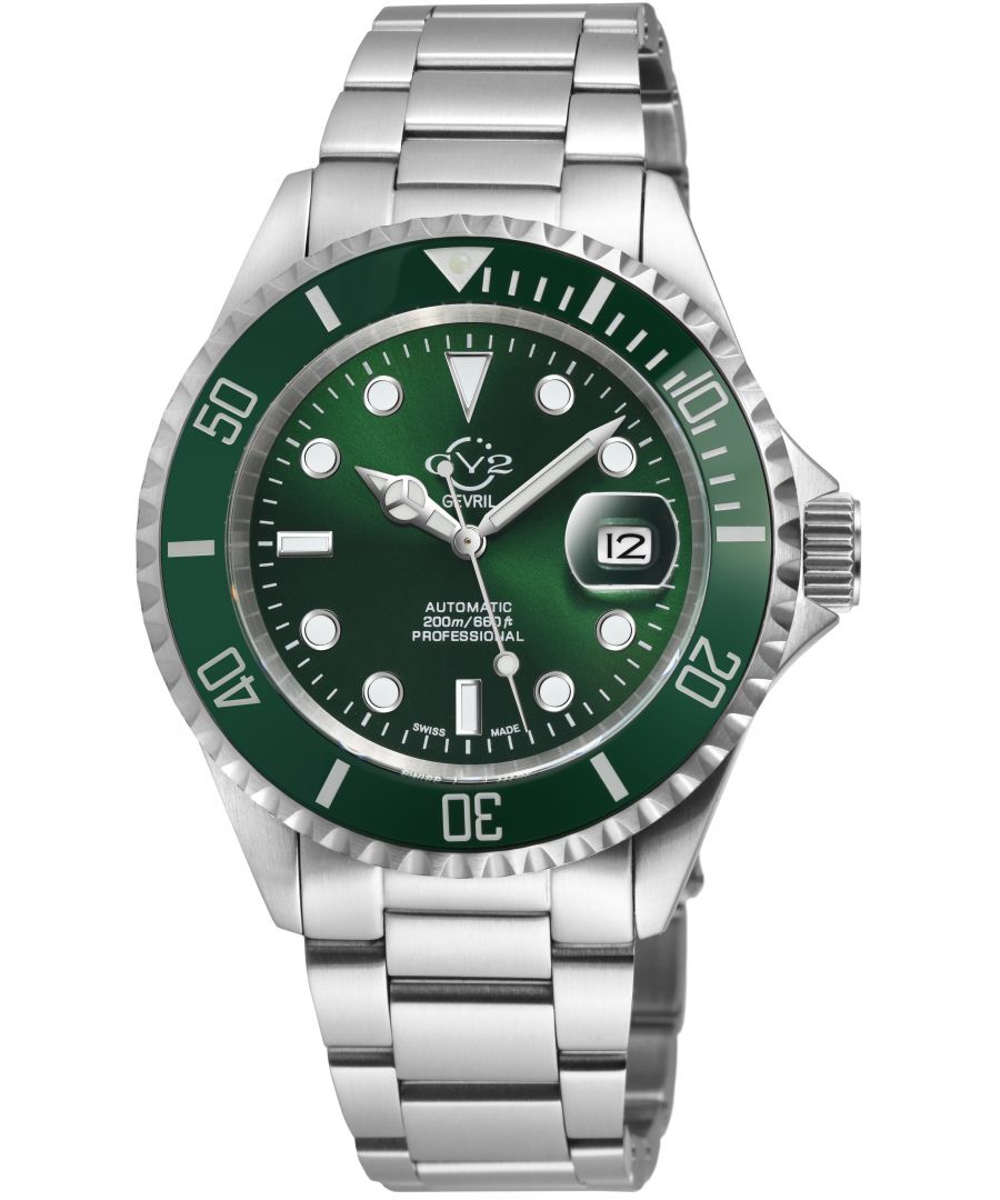 Gv2 by Gevril Mens Liguria green Dial Stainless Steel Swiss Automatic Watch - Silver - One Size