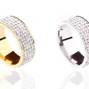 Cubic Zirconia Stainless Metal Band Ring! – 2 Colors, 7 Sizes