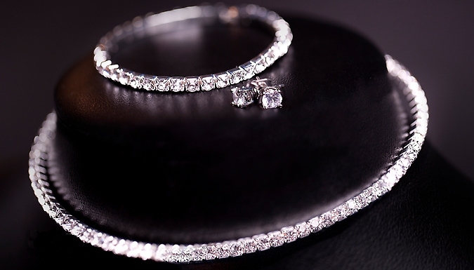 3-Piece Swarovski Crystals Unmarried Row Jewelry Set
