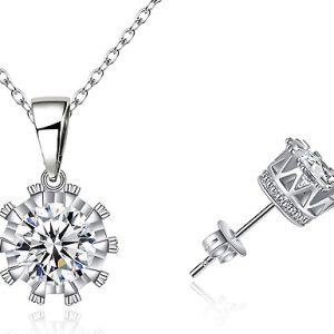 Swarovski Crystal Crown Necklace & Earrings Set – Silver or Rose