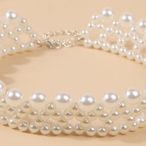 Antique-Taste Simulated Pearl Choker Necklace