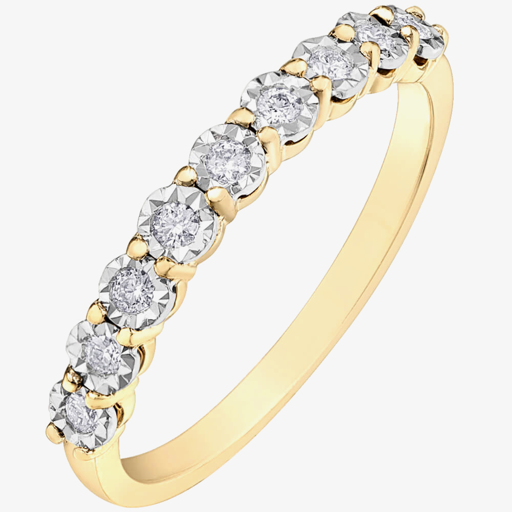 9ct Two Colour Gold 0.15ct Diamond Half Eternity Ring 50L67YW/15-10 N