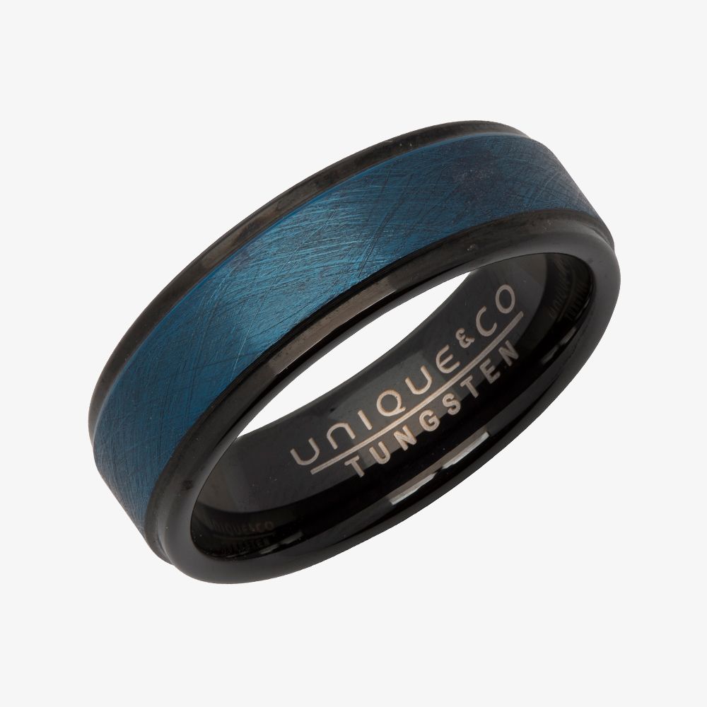 Unique Black Tungsten Carbide Blue 7mm Ring TUR-73-62