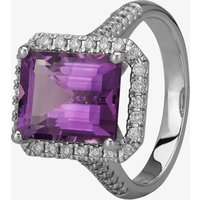 9ct White Gold Baguette Cut Amethyst and Round  Diamond Cluster Shouldered Ring R4099-119AM M