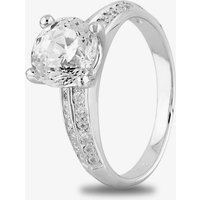 Starbright Silver Four Claw Round Cubic Zirconia Double Shouldered Ring R6154 3A (52)