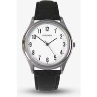 Sekonda Easy Reader Silver & Black Leather Watch 3621