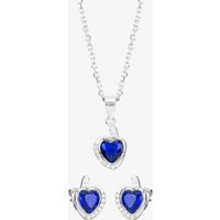 Silver Blue Cubic Zirconia Wrapped Heart Pendant and Earring Set E614598+E614598-P