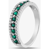9ct White Gold Emerald & Diamond Three Row Half Eternity Ring PR10669 EM N