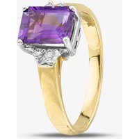 9ct Yellow Gold Emerald Cut Amethyst & Diamond Shoulder Set Solitaire Ring L51768 M