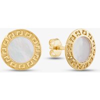 9ct Yellow Gold Mother of Pearl Grecian Key Disc Stud Earrings 1.59.0849