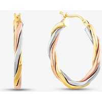 9ct Three Colour Gold 20mm Twisted Hoop Earrings ER526