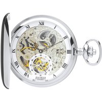 Jean Pierre Chrome Plated 17 Jewelled Mechanical Complete Hunter Pocket Watch with Chain G250CM