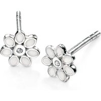 D For Diamond Silver And White Tooth Flower Stud Earrings