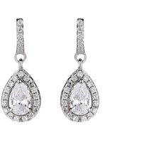 Silver Pear Reduce Cubic Zirconia Halo Drop Earrings