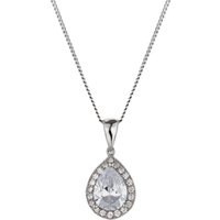 Silver Pear Reduce Cubic Zirconia Halo Pendant
