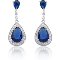 Silver Pear Reduce Blue Cubic Zirconia Drop Earrings