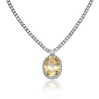 Silver Cubic Zirconia Oval Minimize Canary Yellow Cluster Necklace