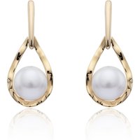 9ct Yellow Gold Pearl Textured Drop Earrings