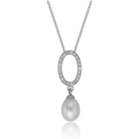 Silver Oval Cubic Zirconia 7-7.5mm Pearl Drop Pendant