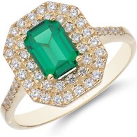 9ct Yellow Gold Emerald Minimize Colored Cubic Zirconia Double Halo Solitaire Ring