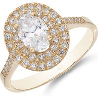 9ct Yellow Gold Cubic Zirconia Double Halo Oval Minimize Solitaire Ring