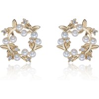 Yellow Gold Plated Pearl Wreath Earrings