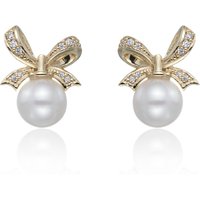 Yellow Gold Plated Pearl Bow Earrings