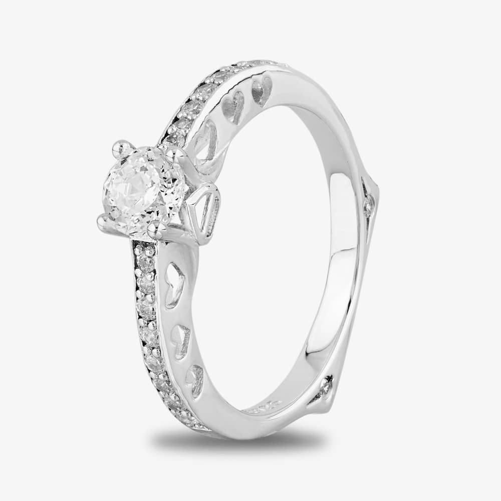 Starbright Silver Cubic Zirconia Cut-Out Heart Shouldered Ring R4449 3A (58)