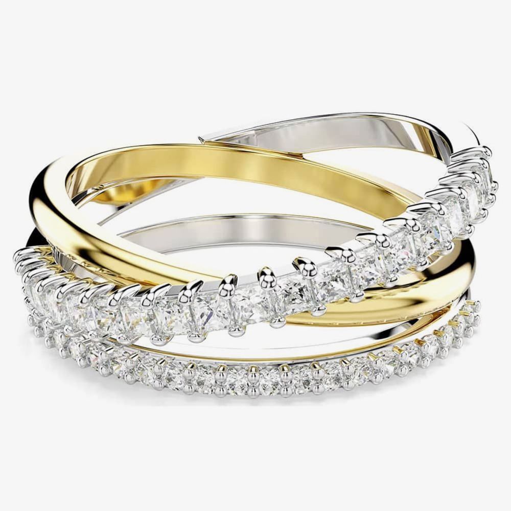 Swarovski Hyperbola Two Colour Mixed Cuts Three Row Ring 5689729