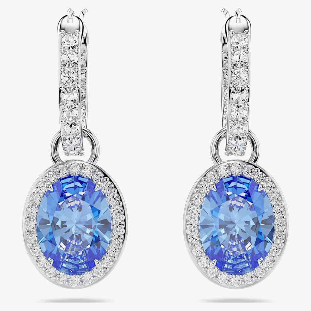 Swarovski Constella Blue Oval Cut Rhodium Plated Earrings 5671817