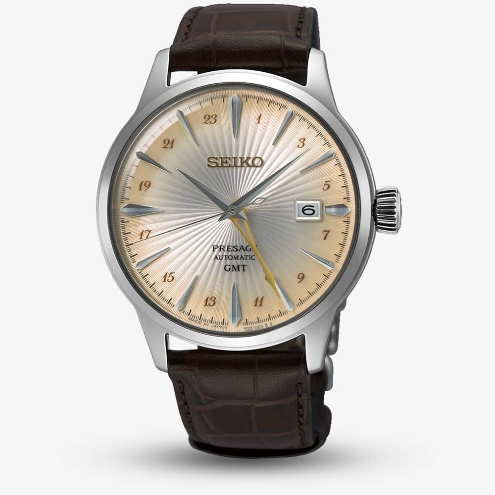 Seiko Presage Acacis Brown & Cream Cocktail Time GMT Watch SSK041J1