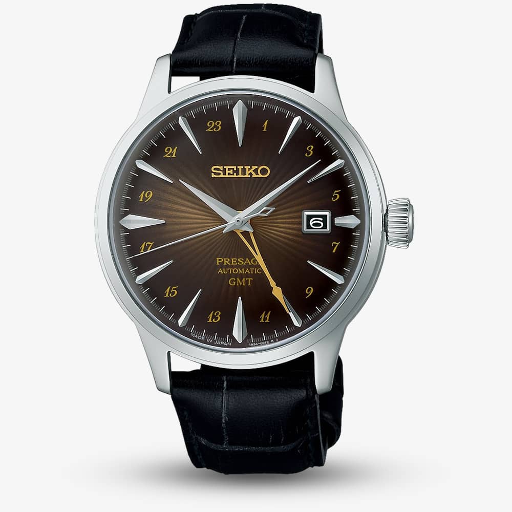 Seiko Presage Rusty Nail Brown Cocktail Time GMT Watch SSK039J1