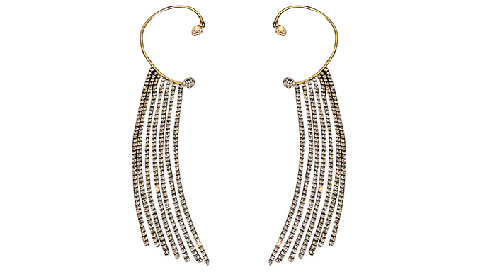 Lengthy Tasselled Jewelled Ear Cuffs - 2 Colors