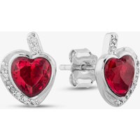 Silver Red Cubic Zirconia Wrapped Heart Stud Earrings E614598