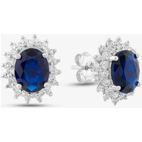 Silver Oval Blue Cubic Zirconia Cluster Stud Earrings P8150E BLUE