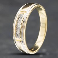 Pre-Owned 9ct Two Colour Gold 0.15ct Diamond Five Stone Signet Ring 41341349