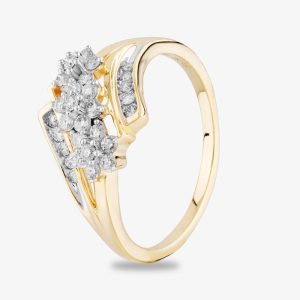9ct Yellow Gold 0.50ct Diamond Flower Cluster Crossover Ring THR26237-50 L
