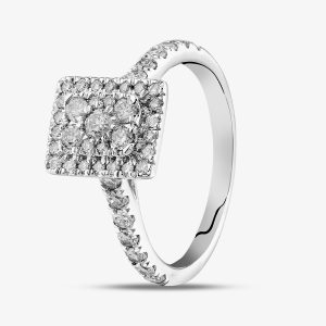 9ct White Gold Diamond Oblong Cluster Ring THR33181-100E M