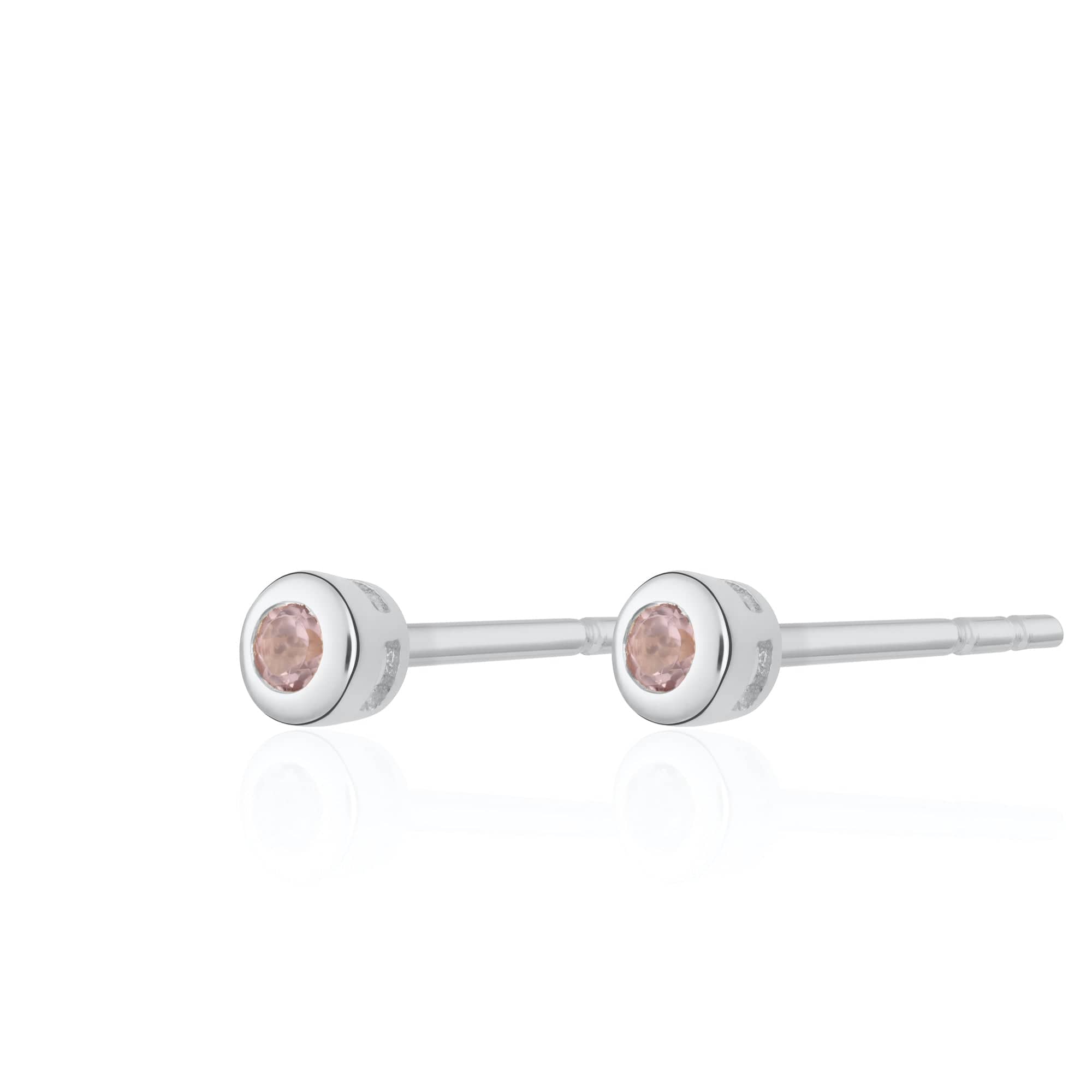 Silver October Birthstone Teeny Stud Earrings (Red Tourmaline)