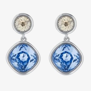 Ted Baker Craset Silver Tone Blue & Gold Crystal Dropper Earrings TBJ3694-01-211