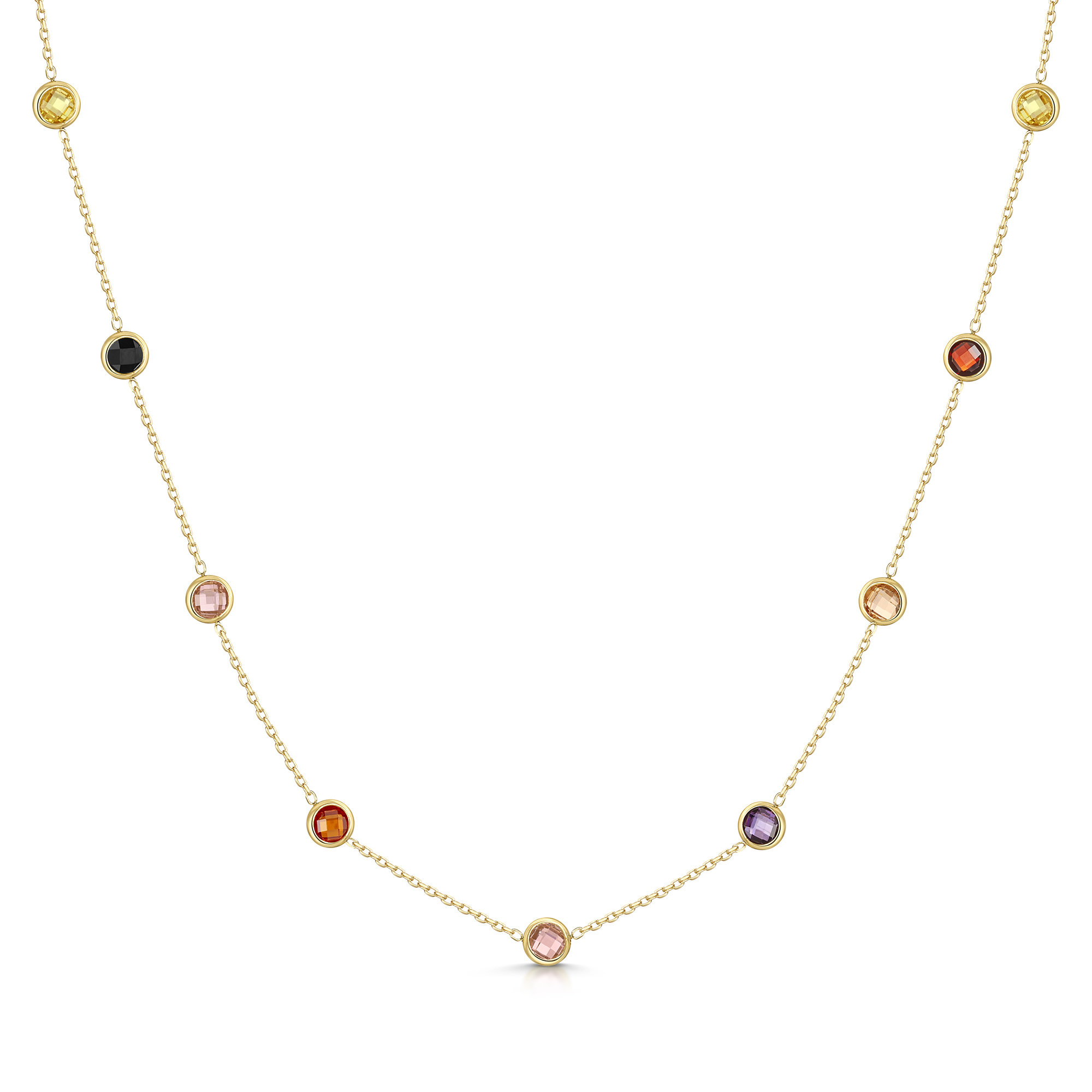 9ct Yellow Gold Multi Colored Cubic Zirconia Necklet