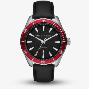 Armani Exchange Enzo Black Leather Strap Watch AX1836