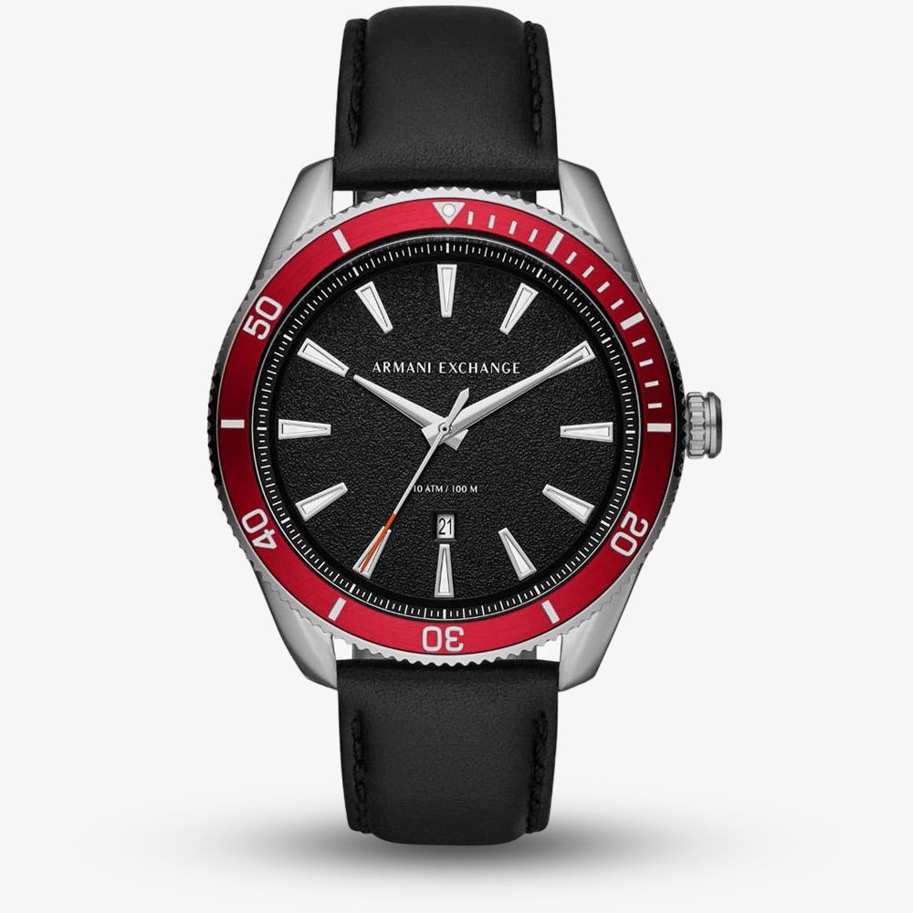 Armani Exchange Enzo Black Leather Strap Watch AX1836