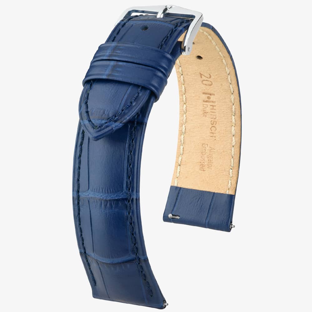 HIRSCH Duke 18mm Long Blue Leather Watch Strap 01028080-2-18