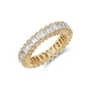 Sterling Silver Yellow Gold Plated Oblong Cubic Zirconia Ring