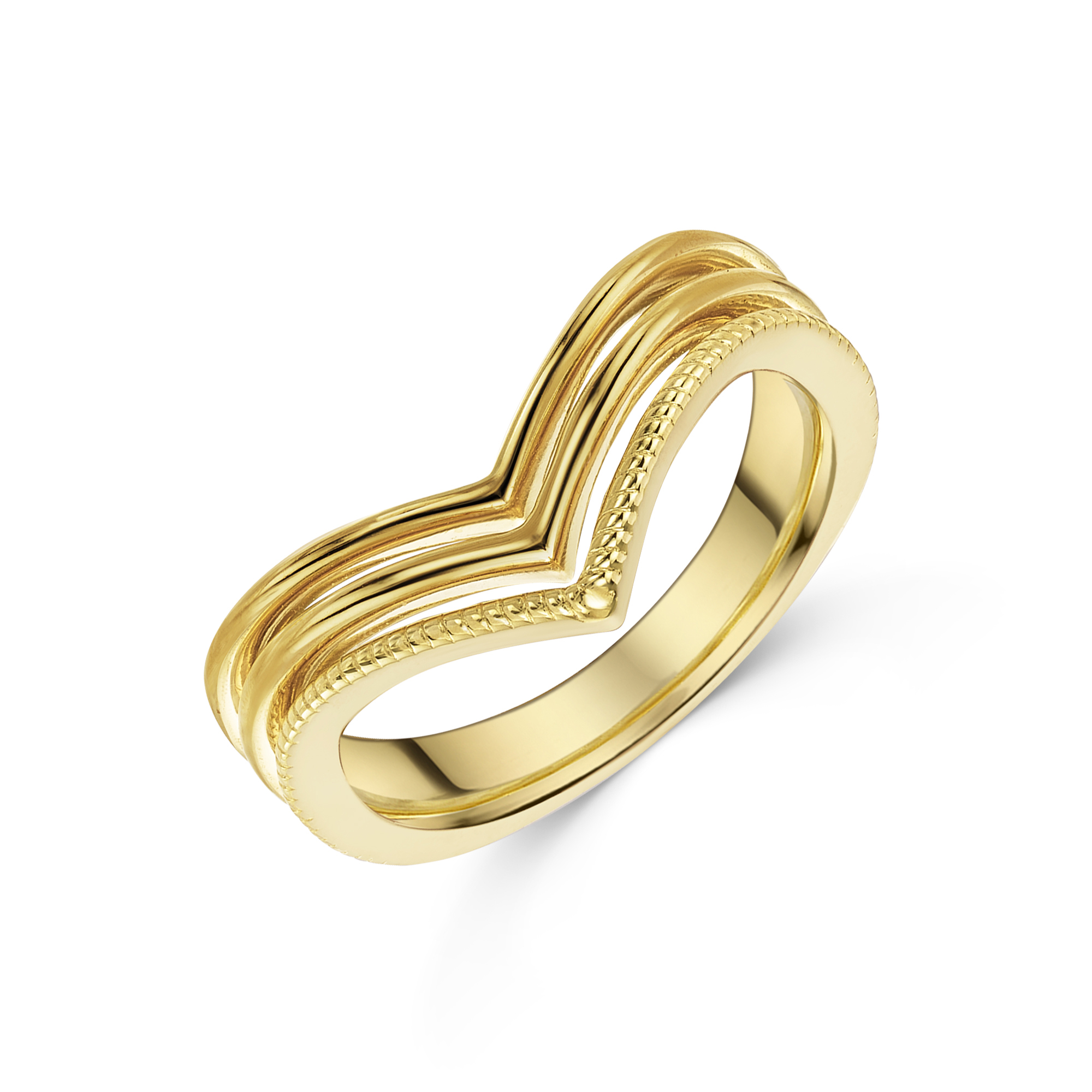 Silver 3 Micron Yellow Gold Plated Want Bone Ring