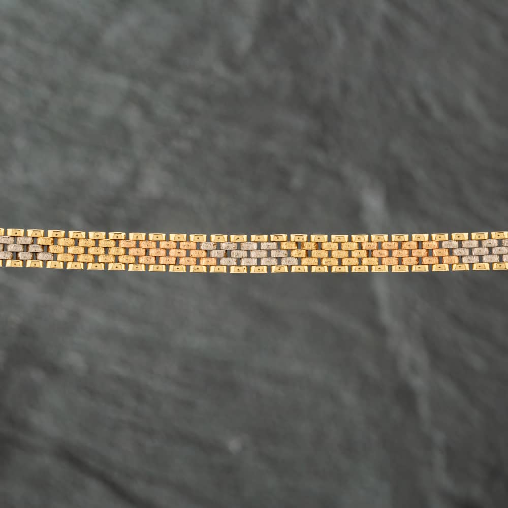 Pre-Owned 18ct Three Colour Gold Five Row Flat Brick Link 16 Inch Flexible Chain 41041081