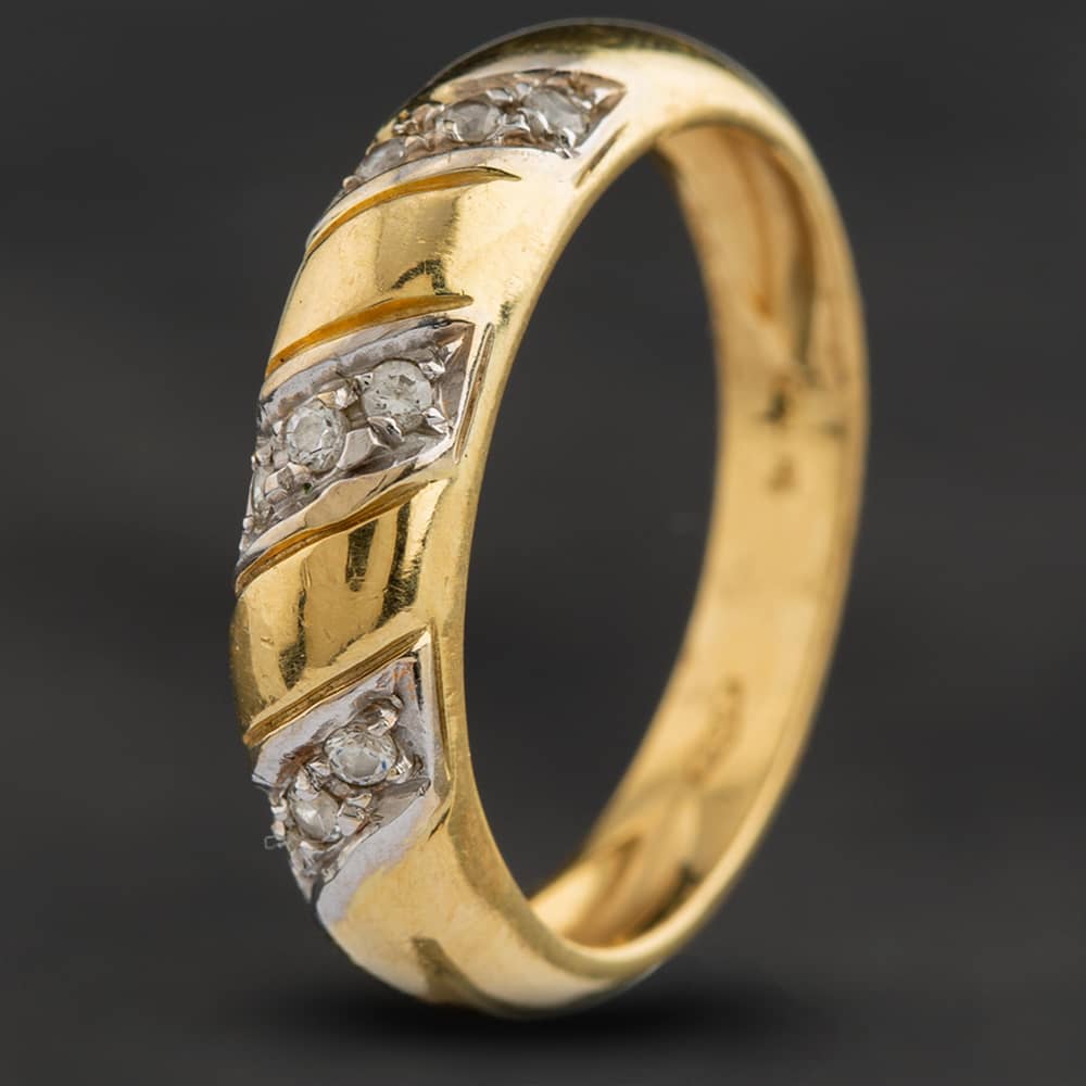 Pre-Owned 18ct Two Colour Gold Cubic Zirconia Patterned Band Ring 4109940